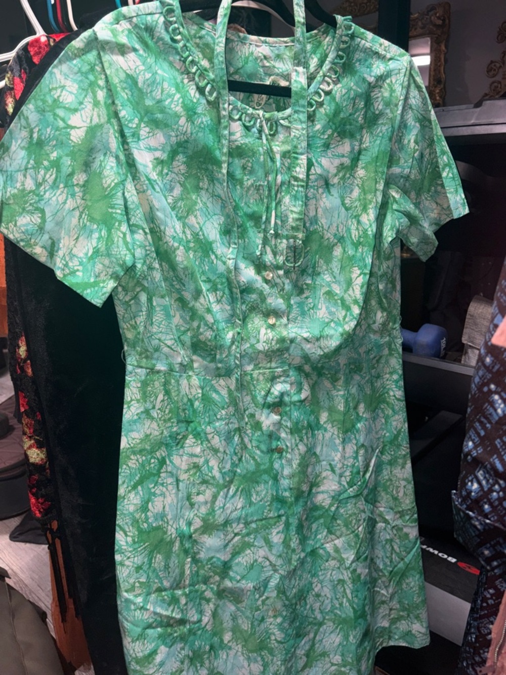 Green & white  Short Sleeve Vintage  Dress